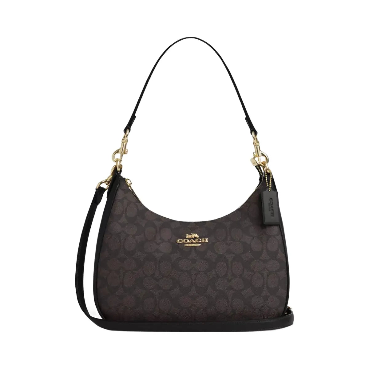 Coach Teri Hobo Bag In Signature Canvas in Gold Walnut Black