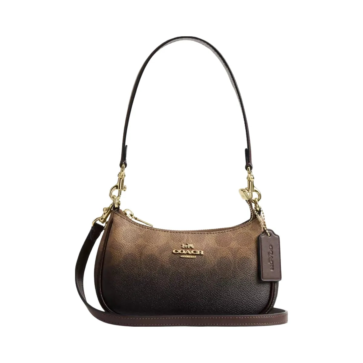 Coach Teri Mini Crossbody Bag In Ombre Signature Canvas in Gold Brown