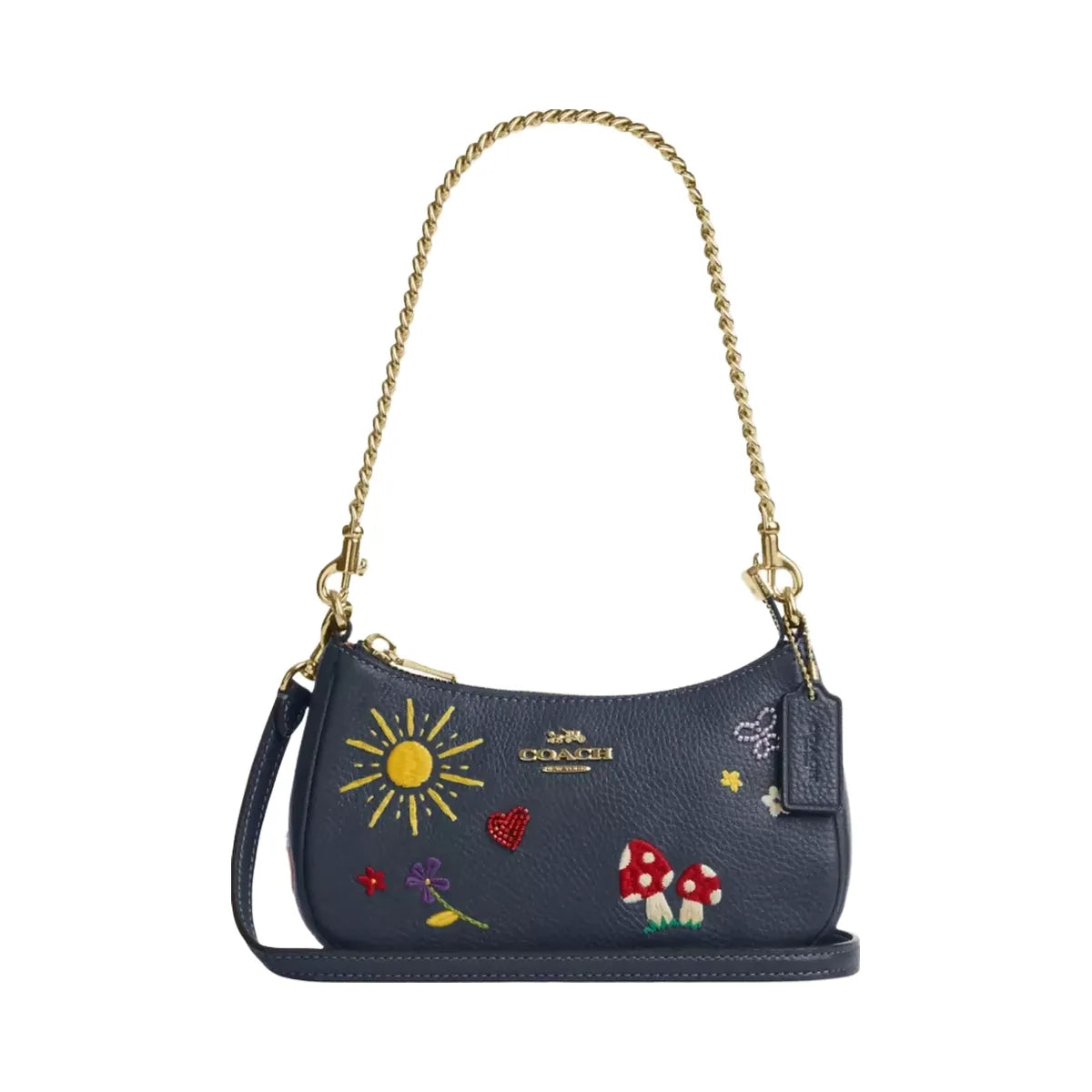 Coach Teri Mini Crossbody Bag With Embroidery in Gold Dark Denim
