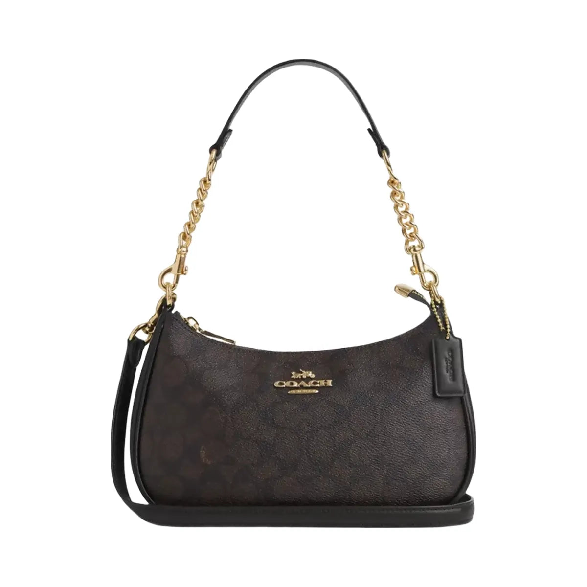 Coach Teri Shoulder Bag In Signature Canvas in Gold Walnut Black