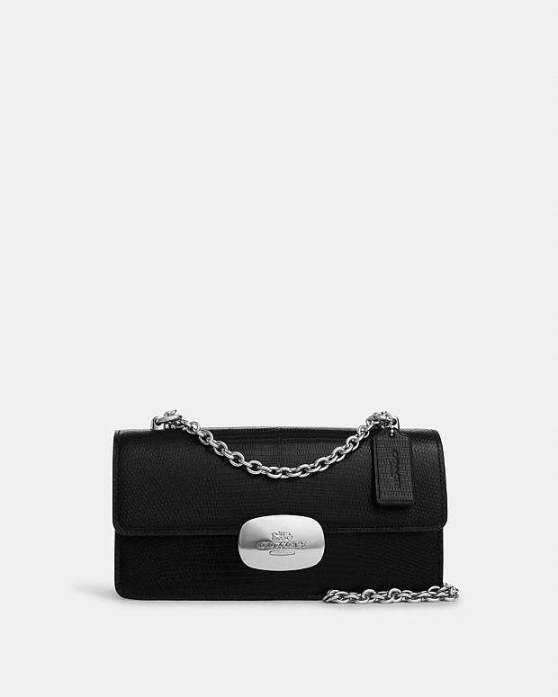 Coach Eliza Flap Crossbody Bag Novelty Leather-Silver-Black