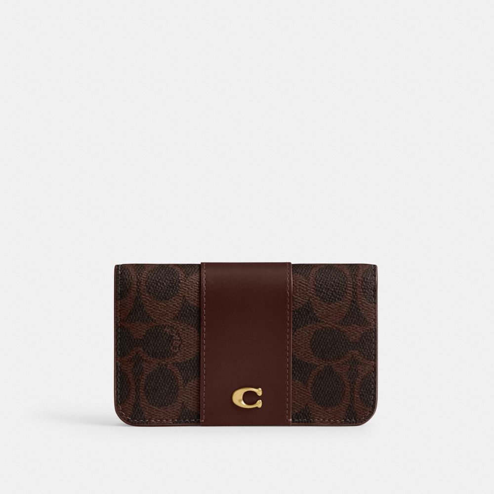 Coach Essential Slim Card Case In Signature Canvas Brass Maple
