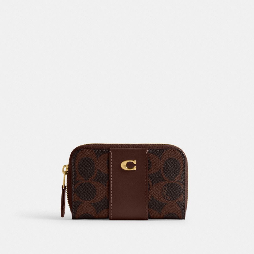 Coach Essential Small Zip Around Card Case In Signature Canvas Brass Maple
