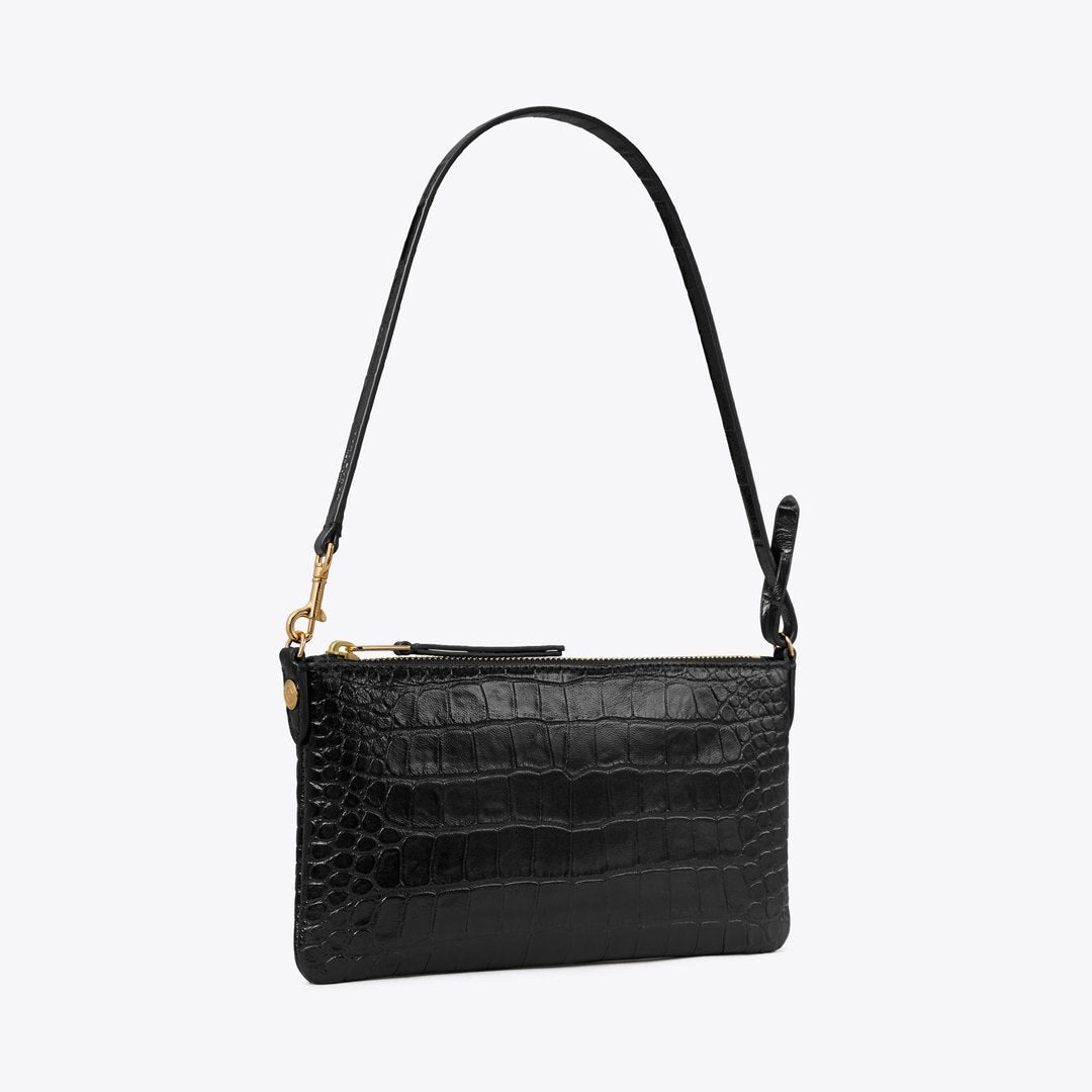Tory Burch Croc-Embossed Pochette Black