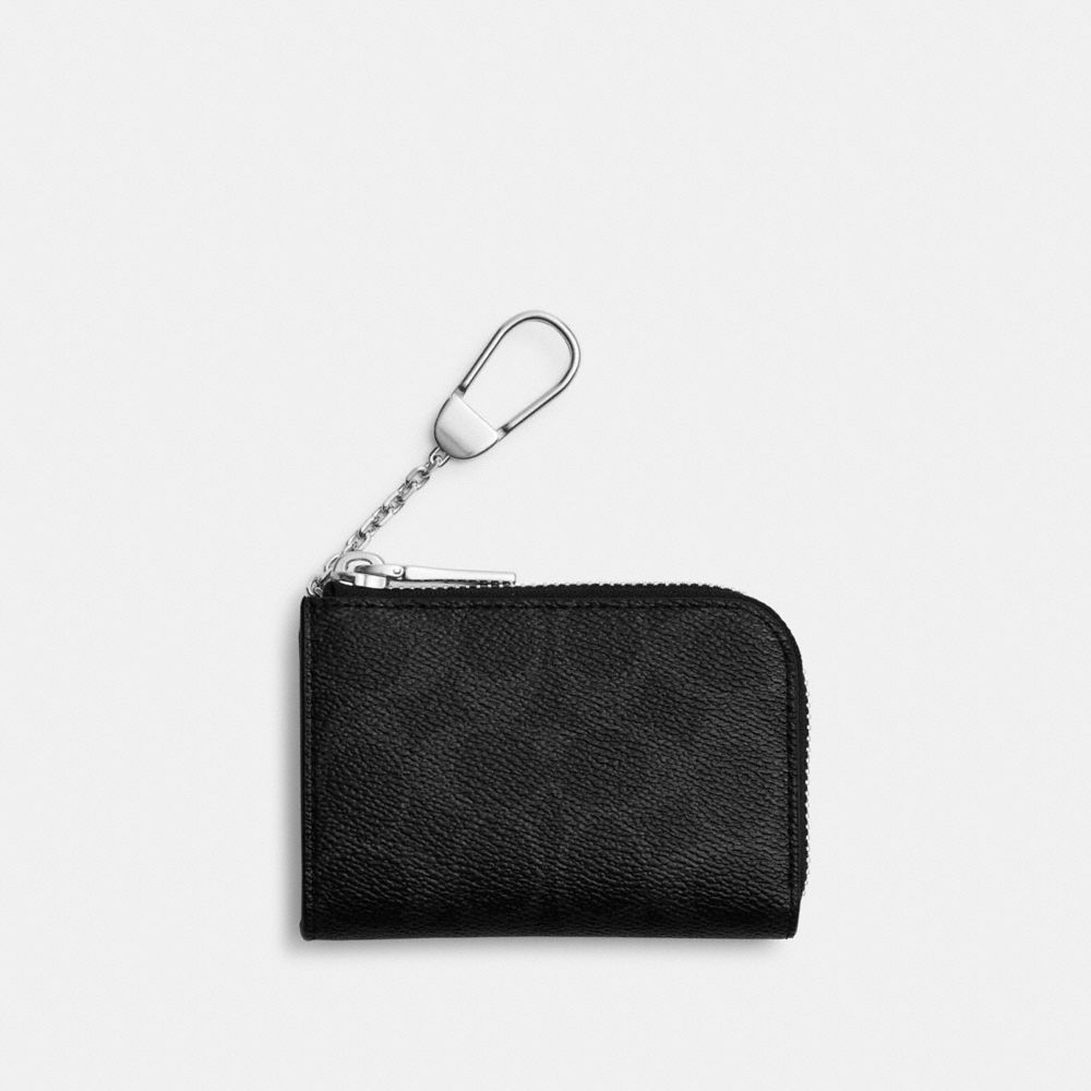 Coach L Zip Key Case In Signature Canvas Black Signature
