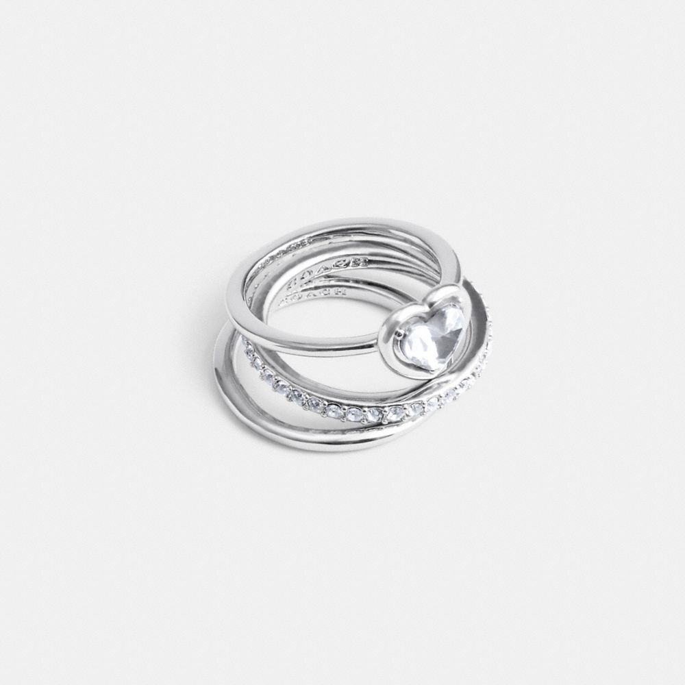 Coach Halo Heart Ring Set Silver
