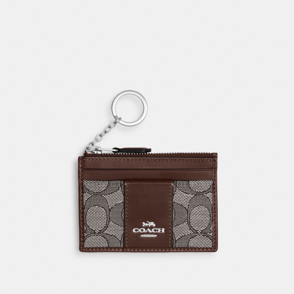 Coach Mini Skinny Id Case In Signature Jacquard Silver Oak Maple