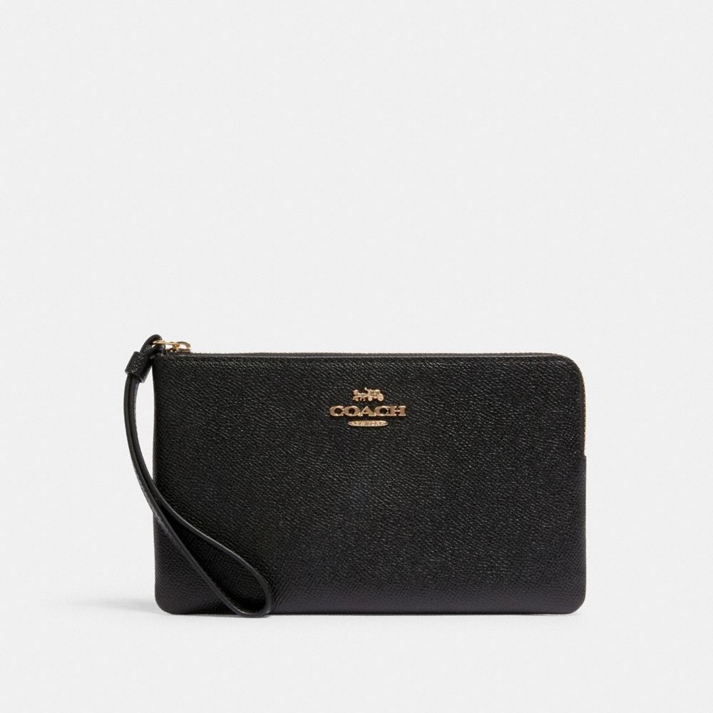 Coach Large Corner Zip Wristlet Gold Black
