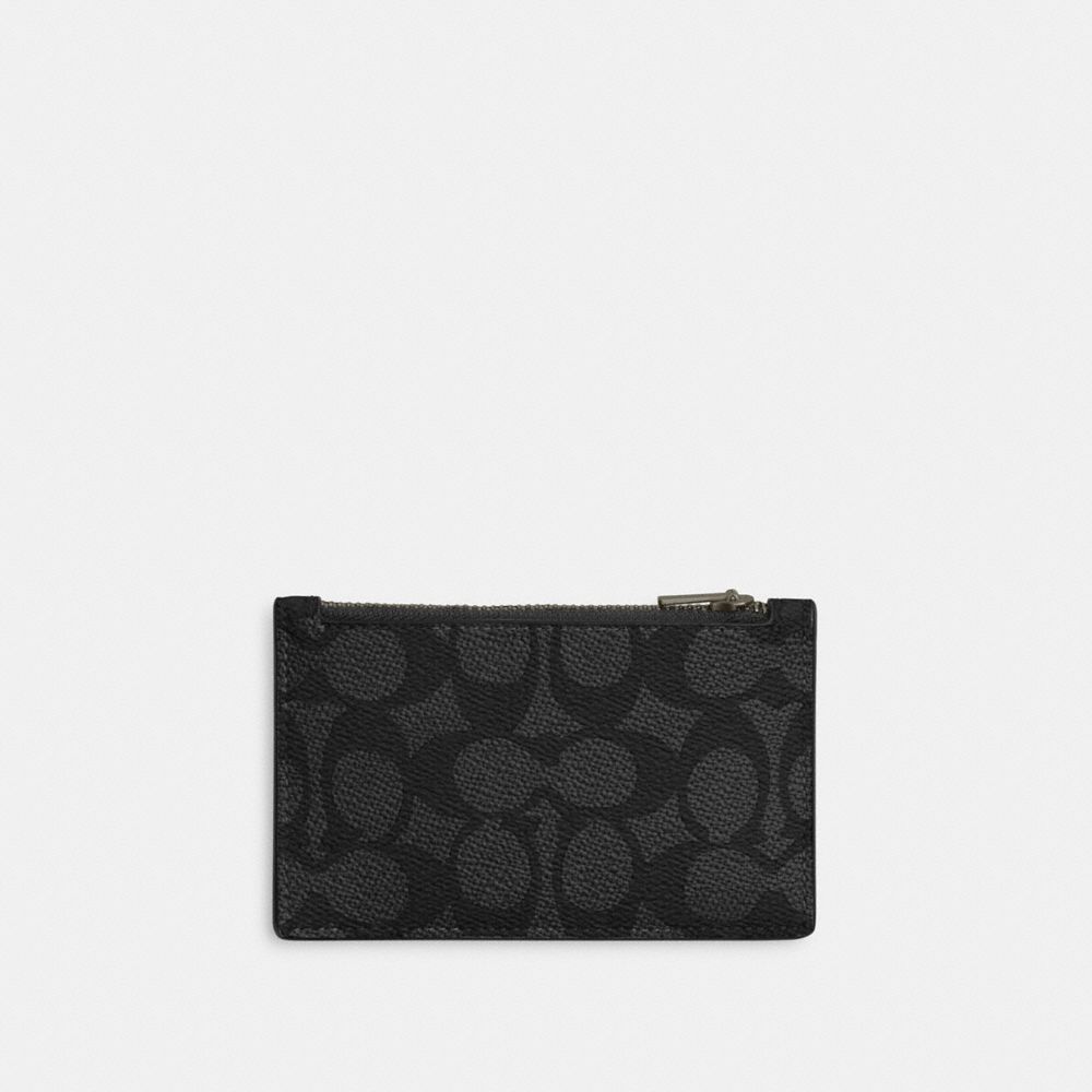 Coach Zip Card Case In Signature Canvas Gunmetal Charcoal Black