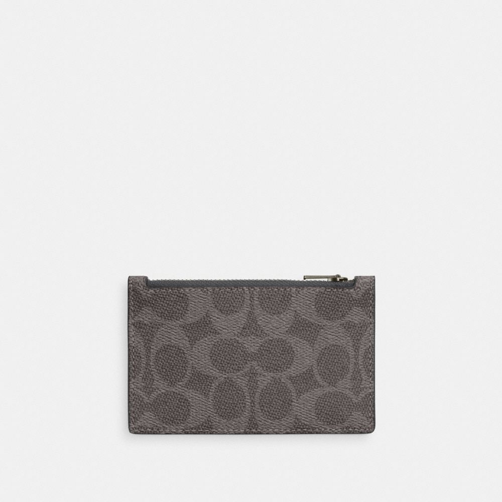 Coach Zip Card Case In Signature Canvas Gunmetal Grey Charcoal