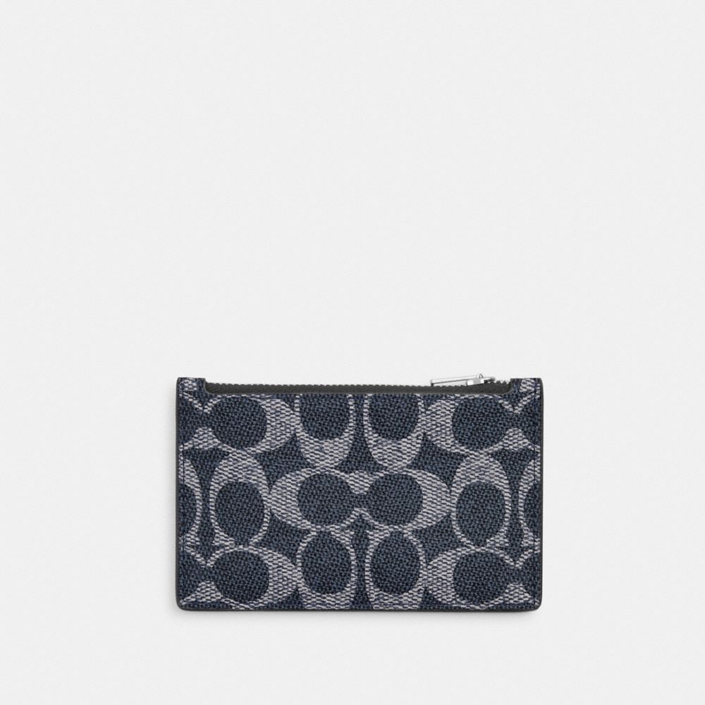 Coach Zip Card Case In Signature Canvas Silver Denim Chalk
