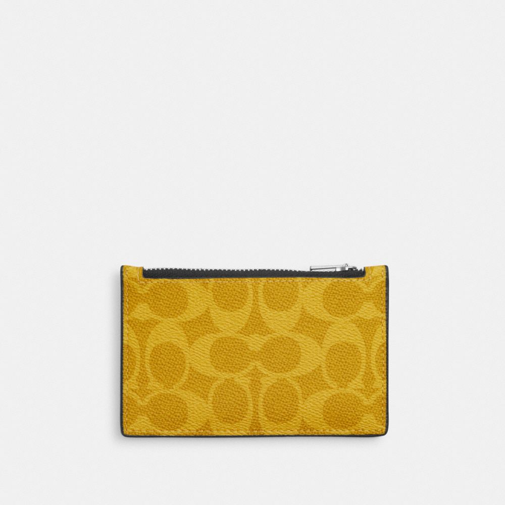 Coach Zip Card Case In Signature Canvas Silver Canary