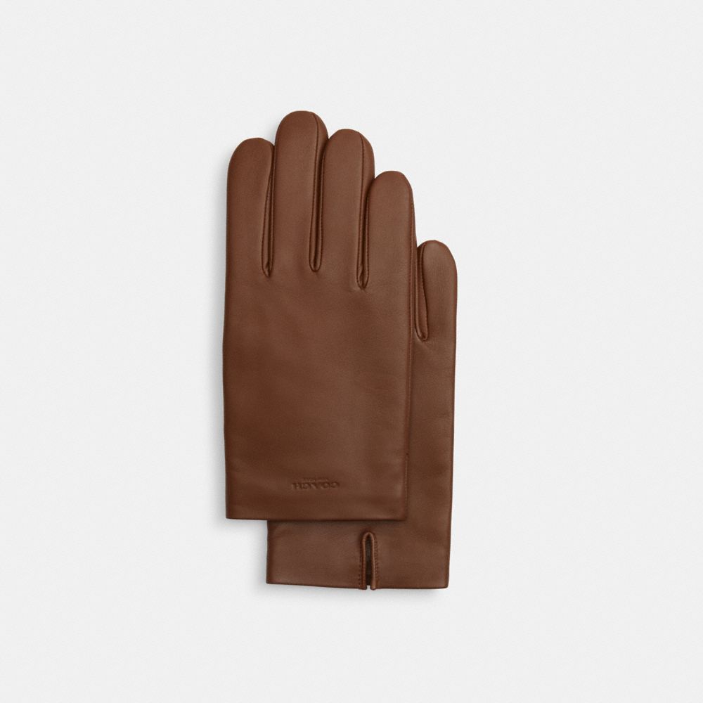 Coach Leather Tech Gloves Dark Saddle