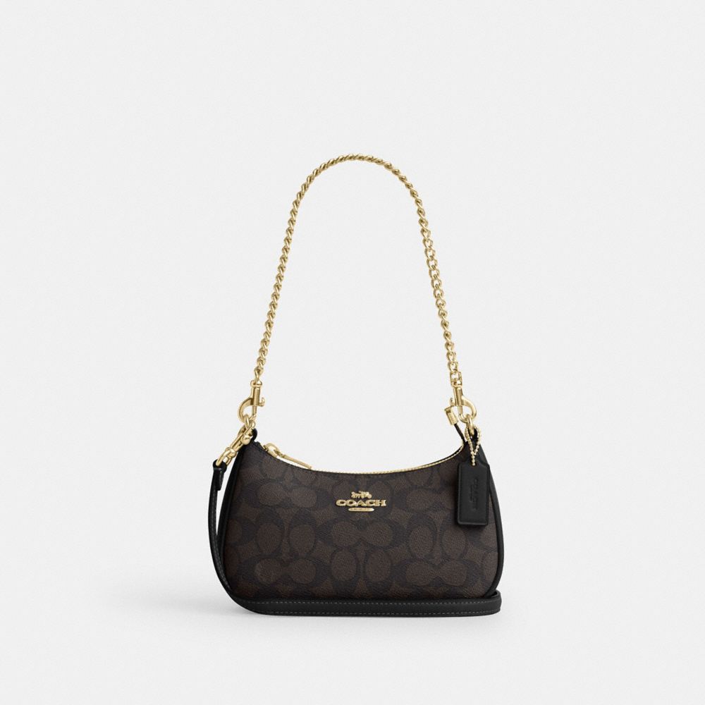 Coach Teri Mini Crossbody Bag In Signature Canvas Gold Walnut Black