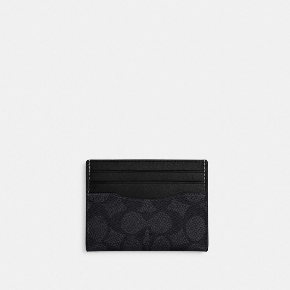 Coach Slim Id Card Case In Signature Canvas Charcoal Black