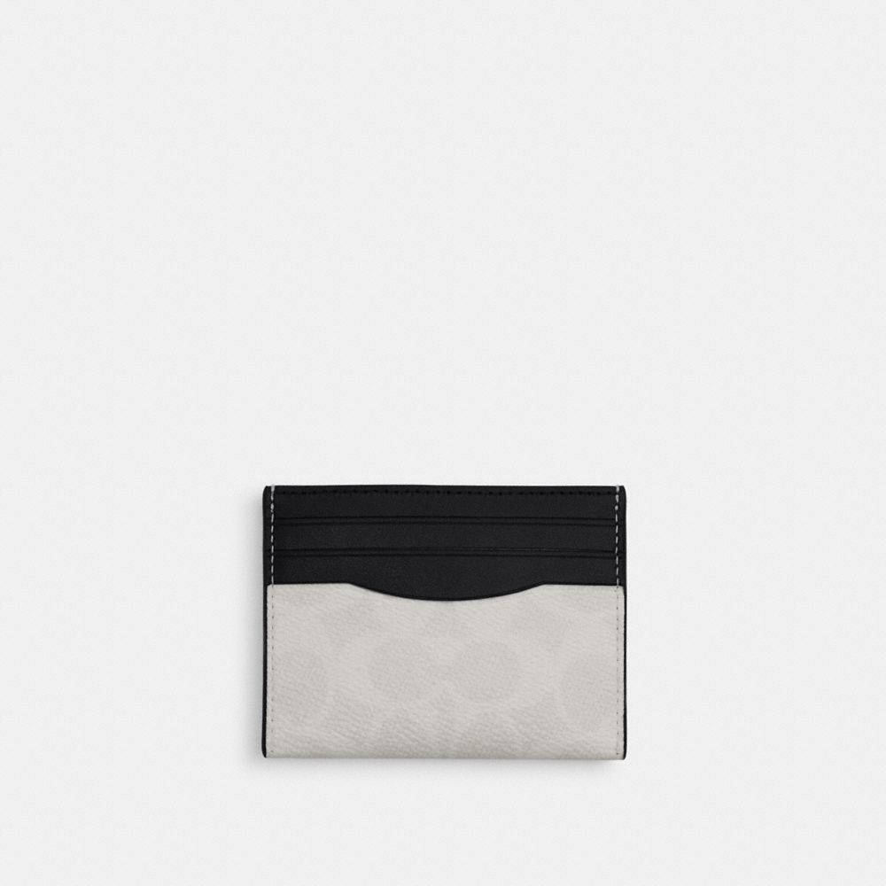 Coach Slim Id Card Case In Signature Canvas Chalk & Black