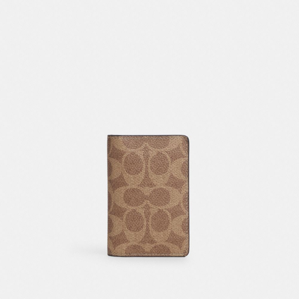 Coach Id Wallet In Signature Canvas Tan & Black