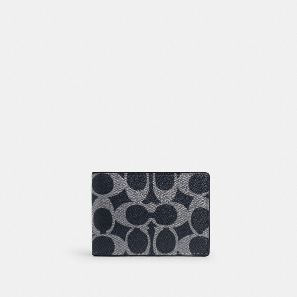 Coach Compact Billfold Wallet In Signature Canvas Denim Chalk