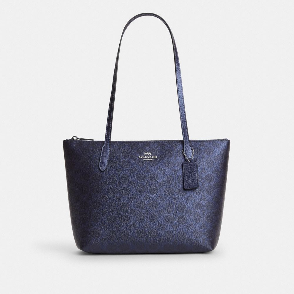 Coach Fiona Zip Tote Bag In Signature Canvas Sv Blue Navy