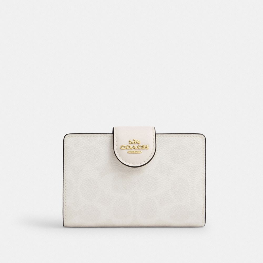 Coach Medium Corner Zip Wallet In Signature Canvas Gold White Chalk