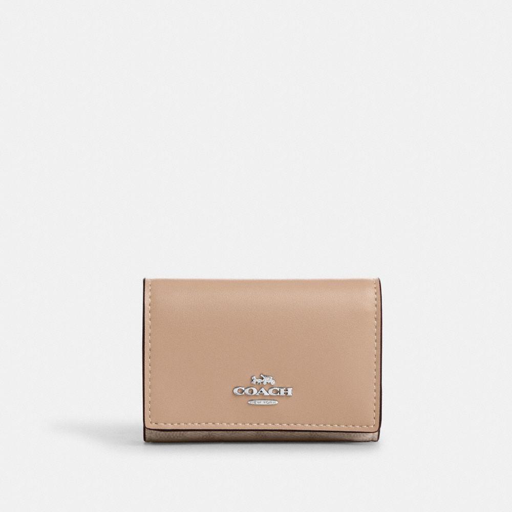 Coach Micro Wallet In Signature Canvas Silver Sand Taupe