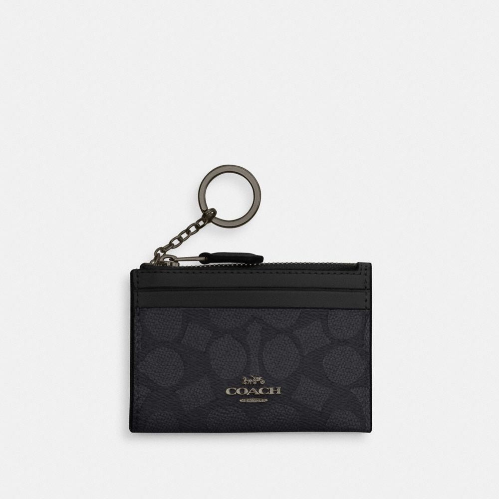 Coach Mini Skinny Id Case In Signature Canvas Gunmetal Charcoal Black