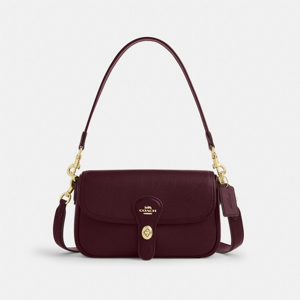 Coach Hadley Shoulder Bag Gold Dark Wine