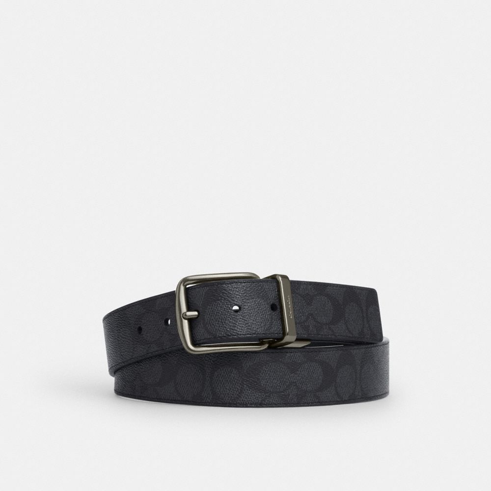 Coach Harness Buckle Cut To Size Reversible Belt, 38 Mm Gunmetal Charcoal Black