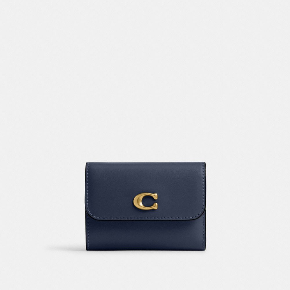 Coach Essential Card Holder Wallet Brass Navy