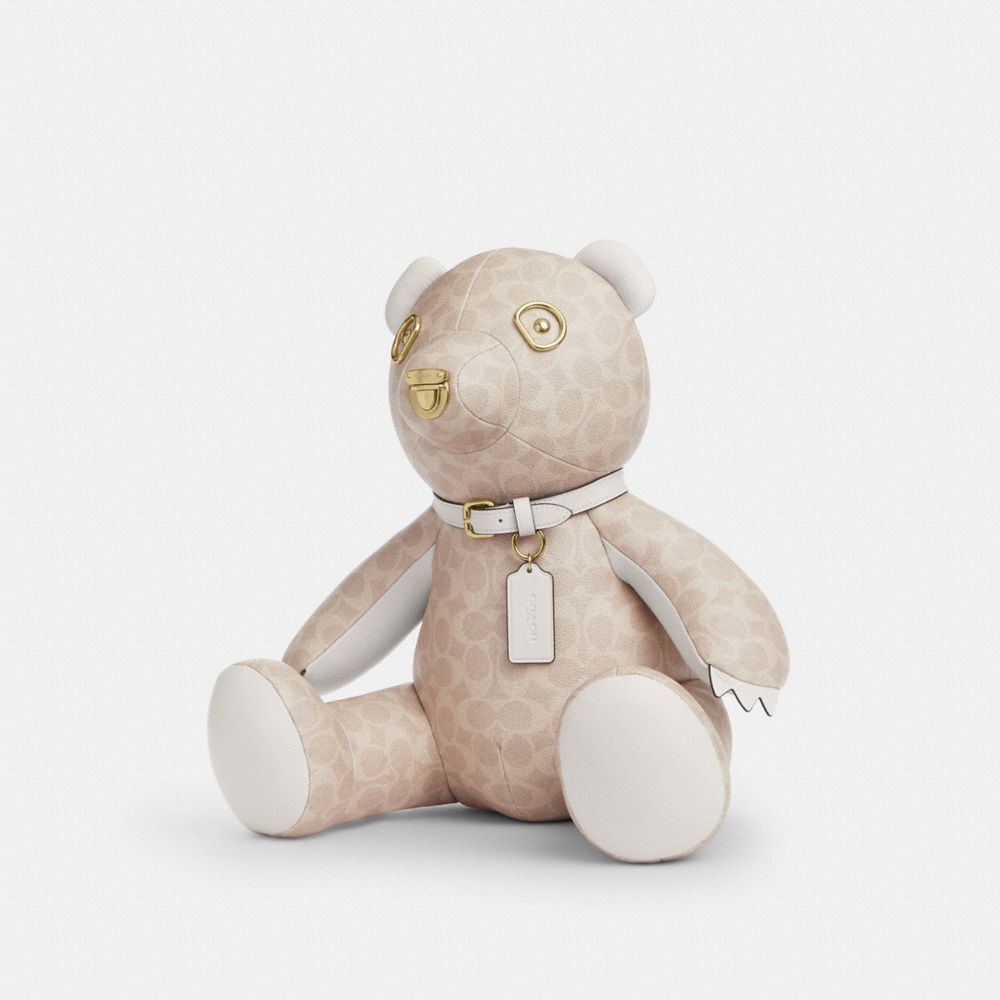 Coach Collectible Bear In Signature Canvas Gold Sand Chalk