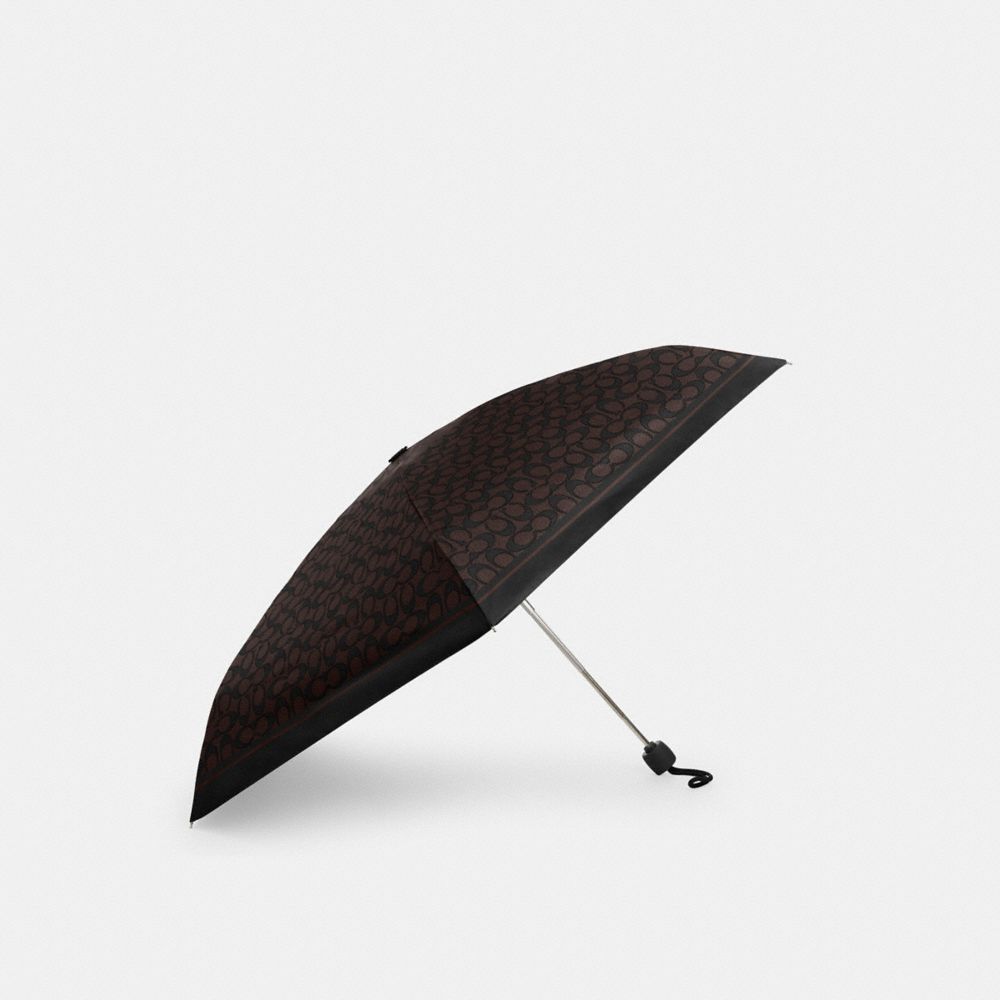 Coach Uv Protection Mini Umbrella In Signature Print Silver Walnut Black