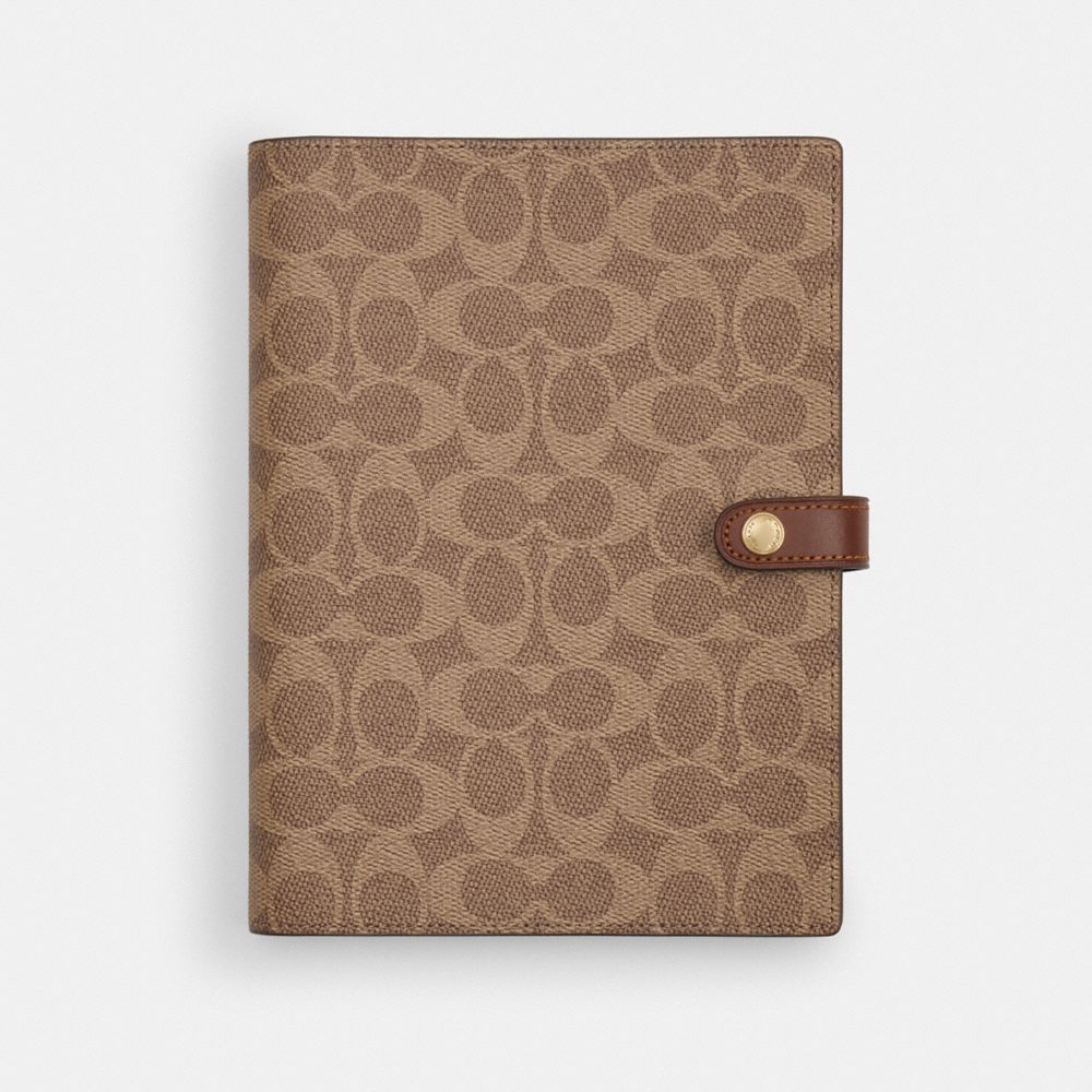 Coach Notebook In Signature Canvas Gold Tan Brown