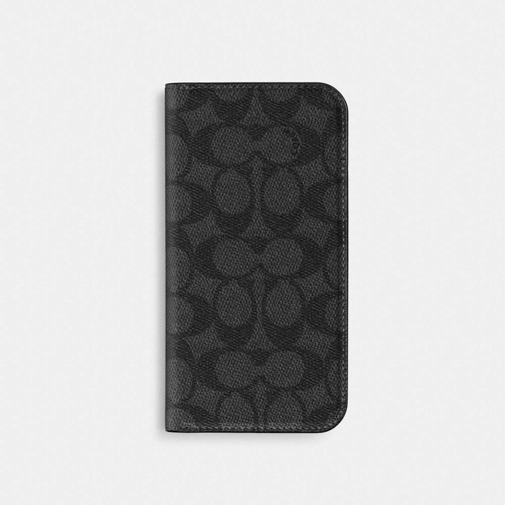 Coach Iphone 16 Pro Folio In Signature Canvas Charcoal