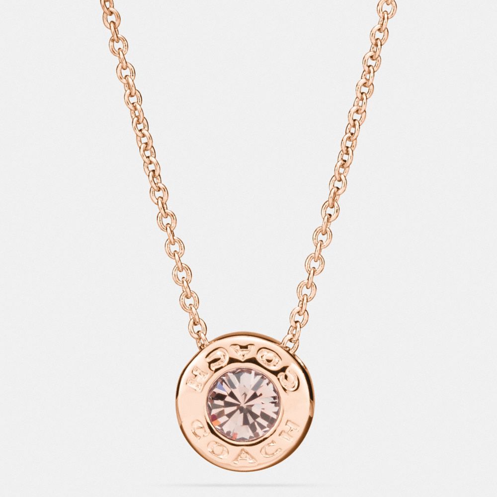 Coach Open Circle Stone Necklace Rose Gold