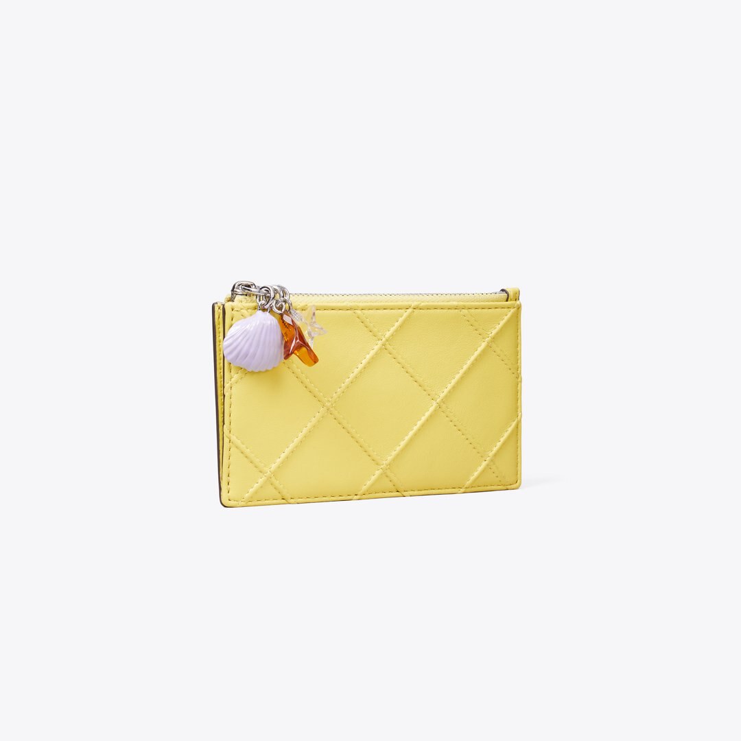 Tory Burch Fleming Charm Zip Card Case Yellow