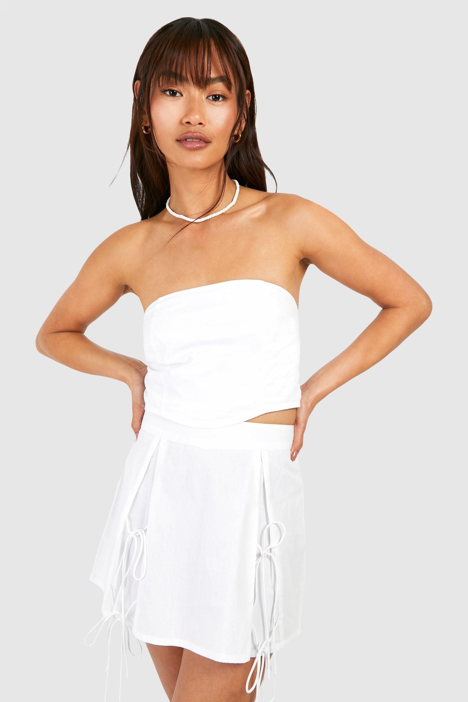 Tie Cotton Poplin Mini Skirt