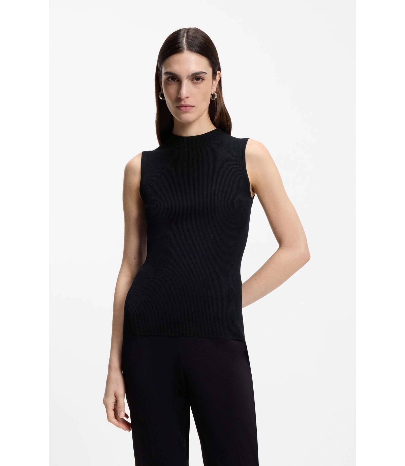 Boss Ribbed Top With Mock Neckline Black Women's