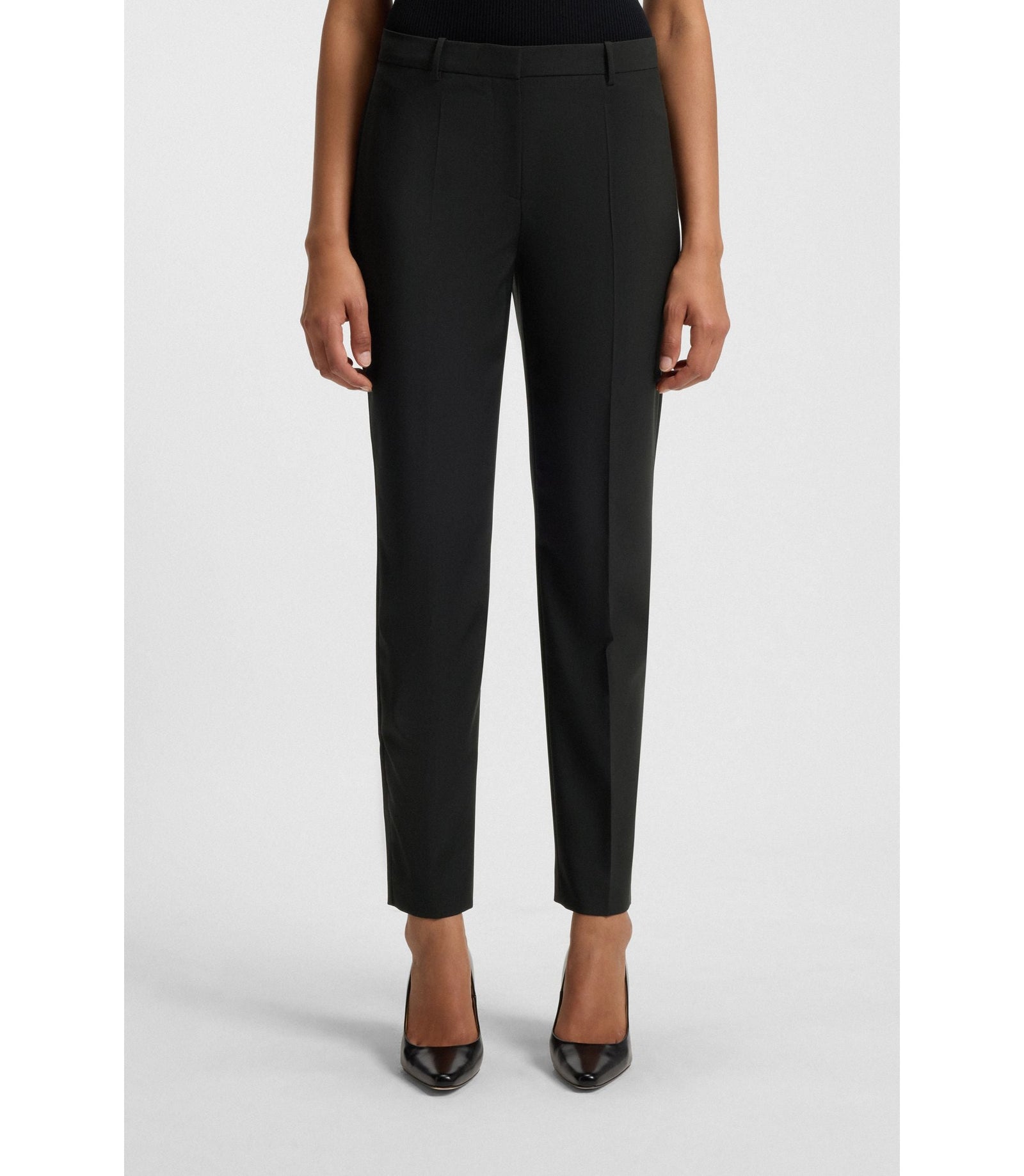 Boss Regular Fit Pants In Italian Made Virgin Wool Black Women's