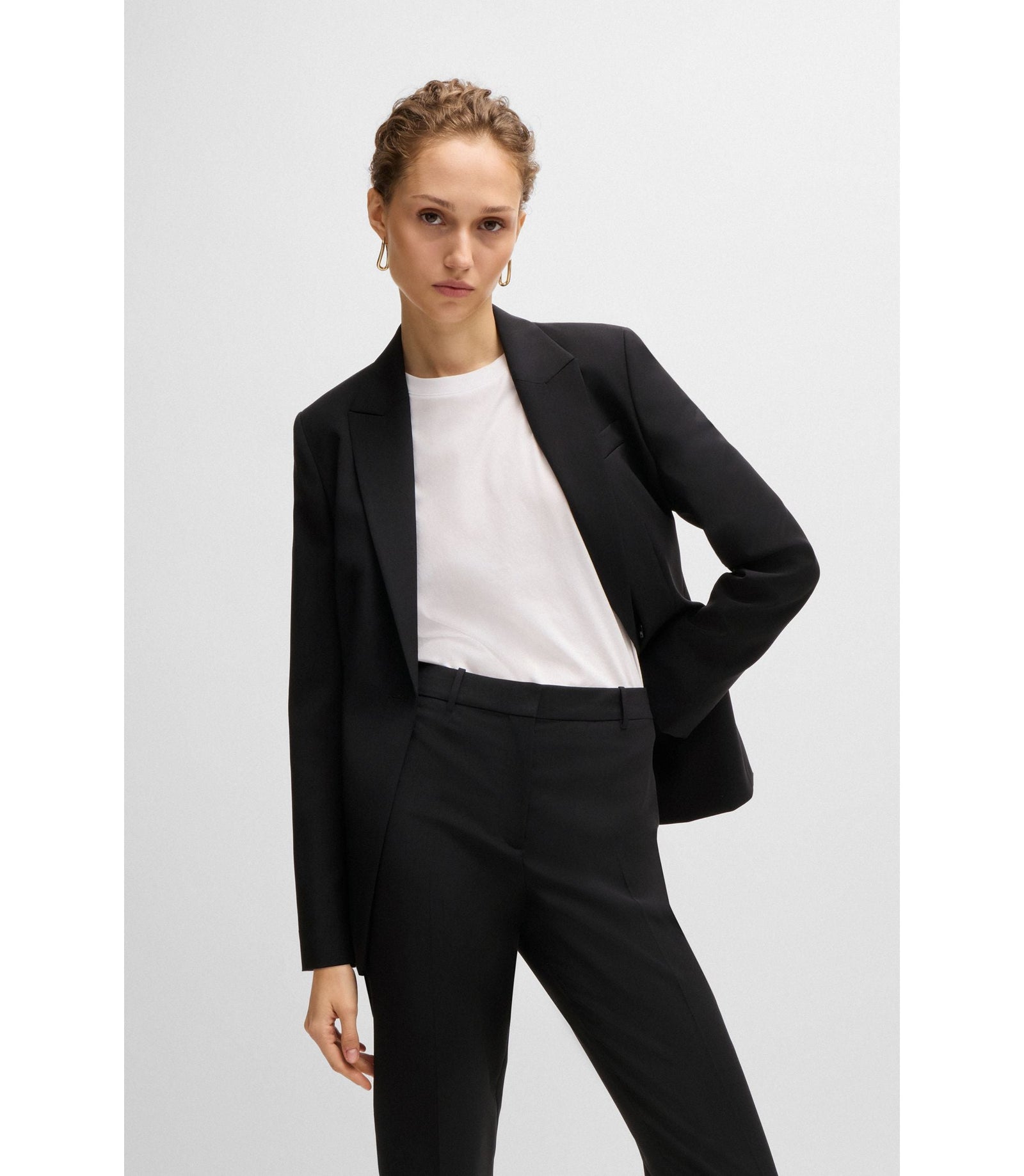 Boss Regular Fit Jacket In Virgin Wool Black Women's