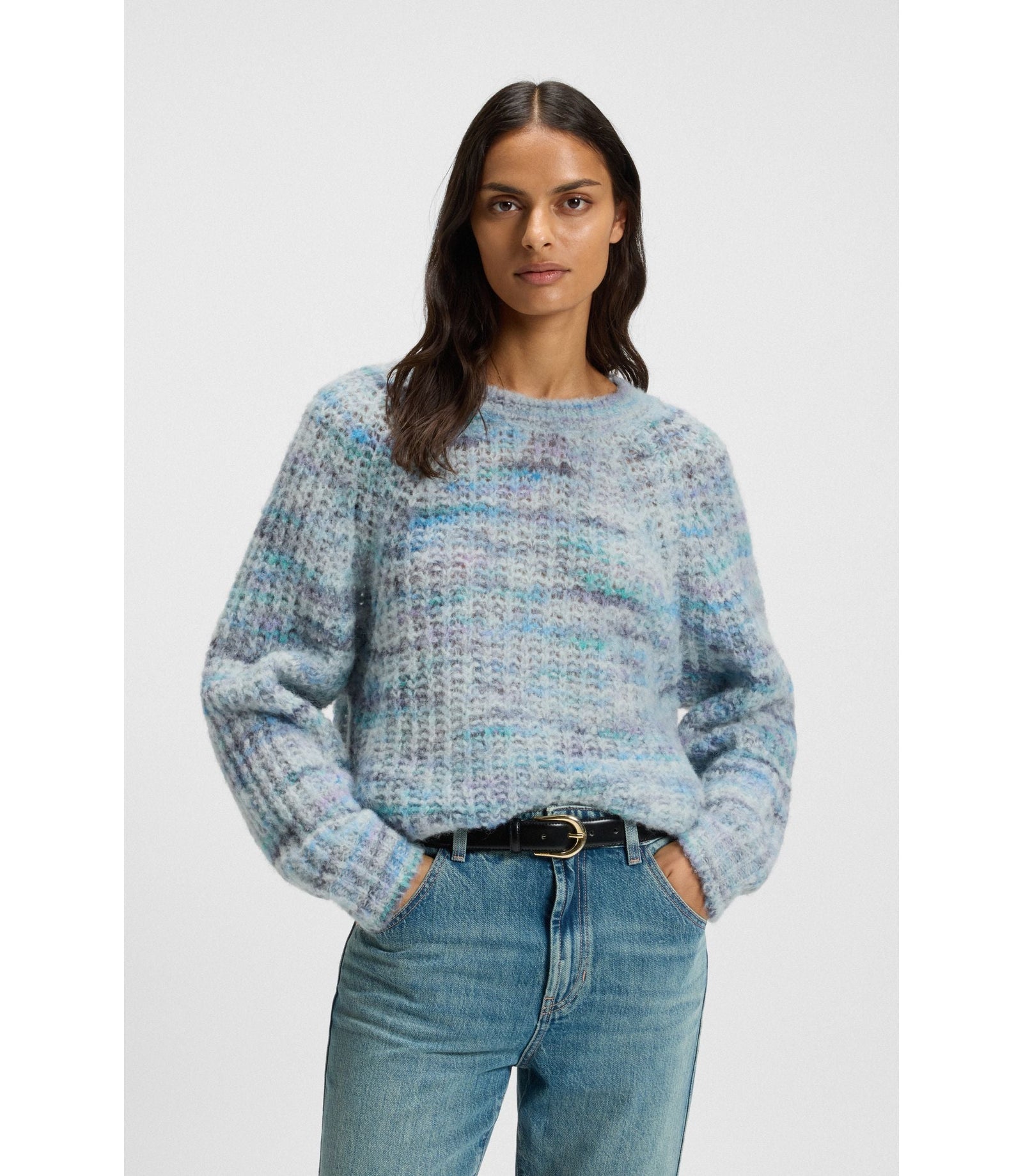 Boss Multicoloured Yarn Sweater In An Alpaca Blend Patterned Women's