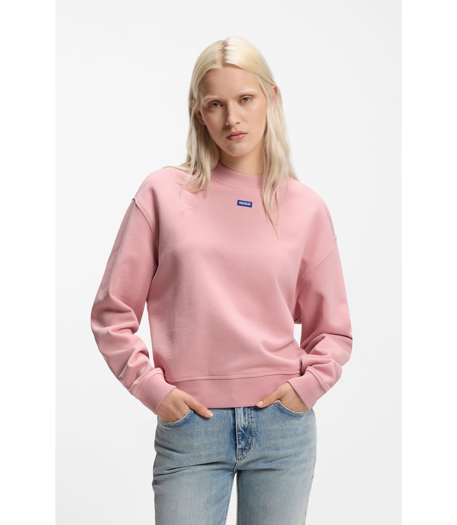 Hugo Cotton Terry Sweatshirt With Logo Badge Light Pink Women's