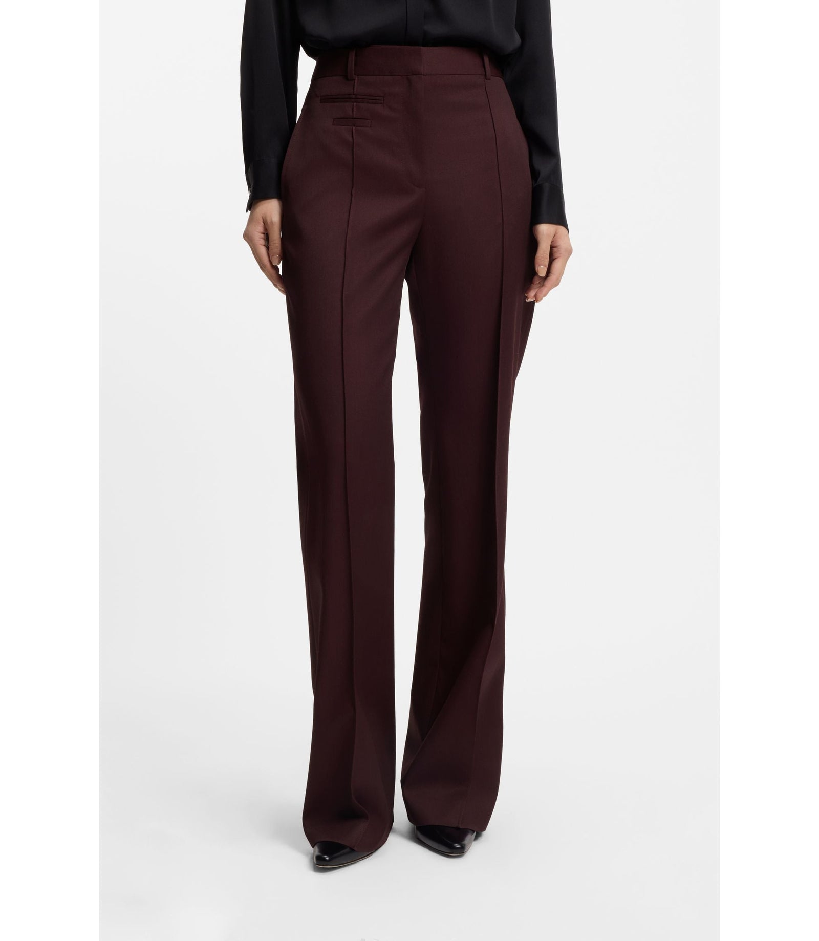 Boss Regular Fit Trousers In Virgin Wool Twill Dark Purple Women's