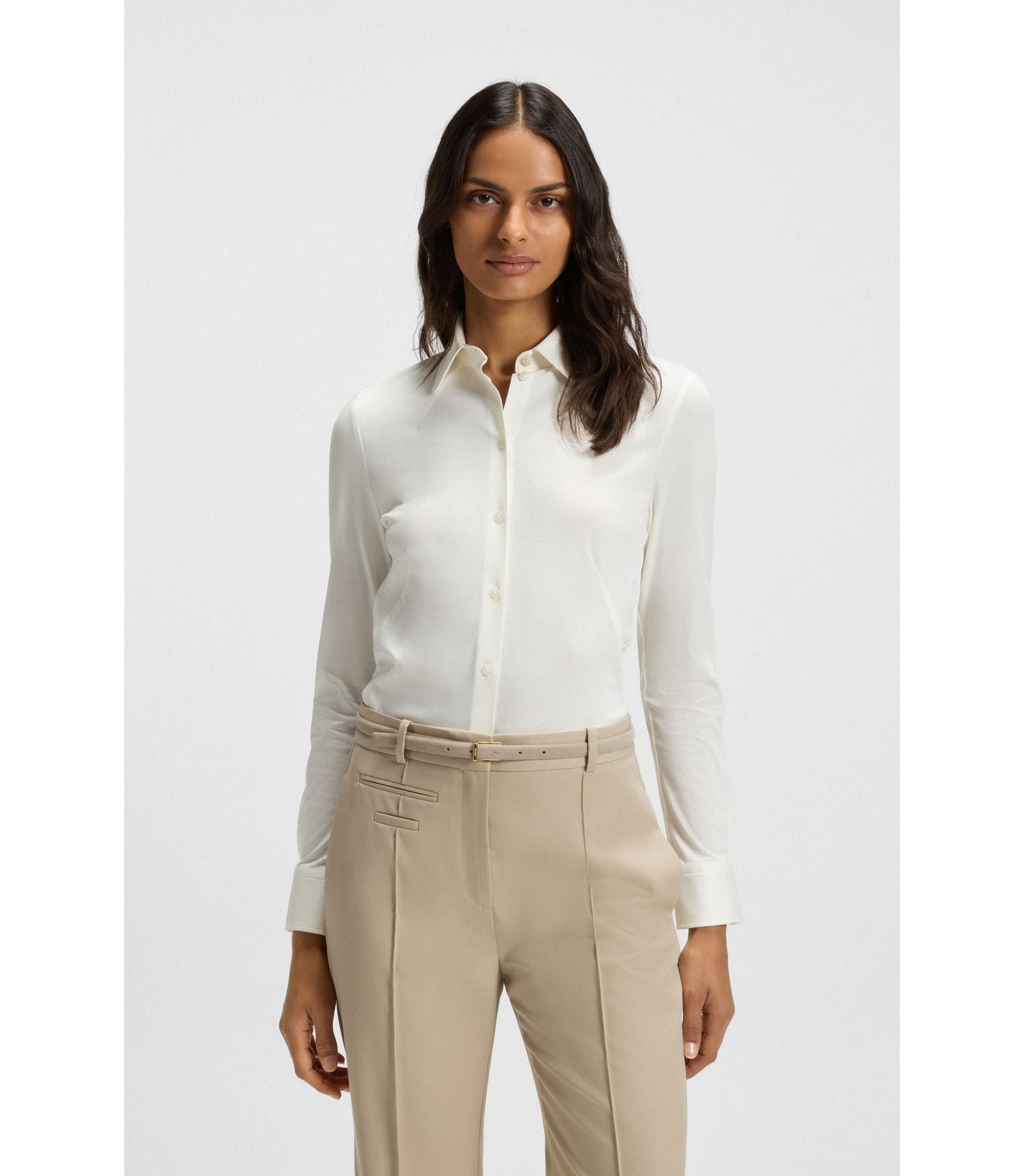 Boss Extra Slim Fit Blouse In Cotton Jersey White Women's