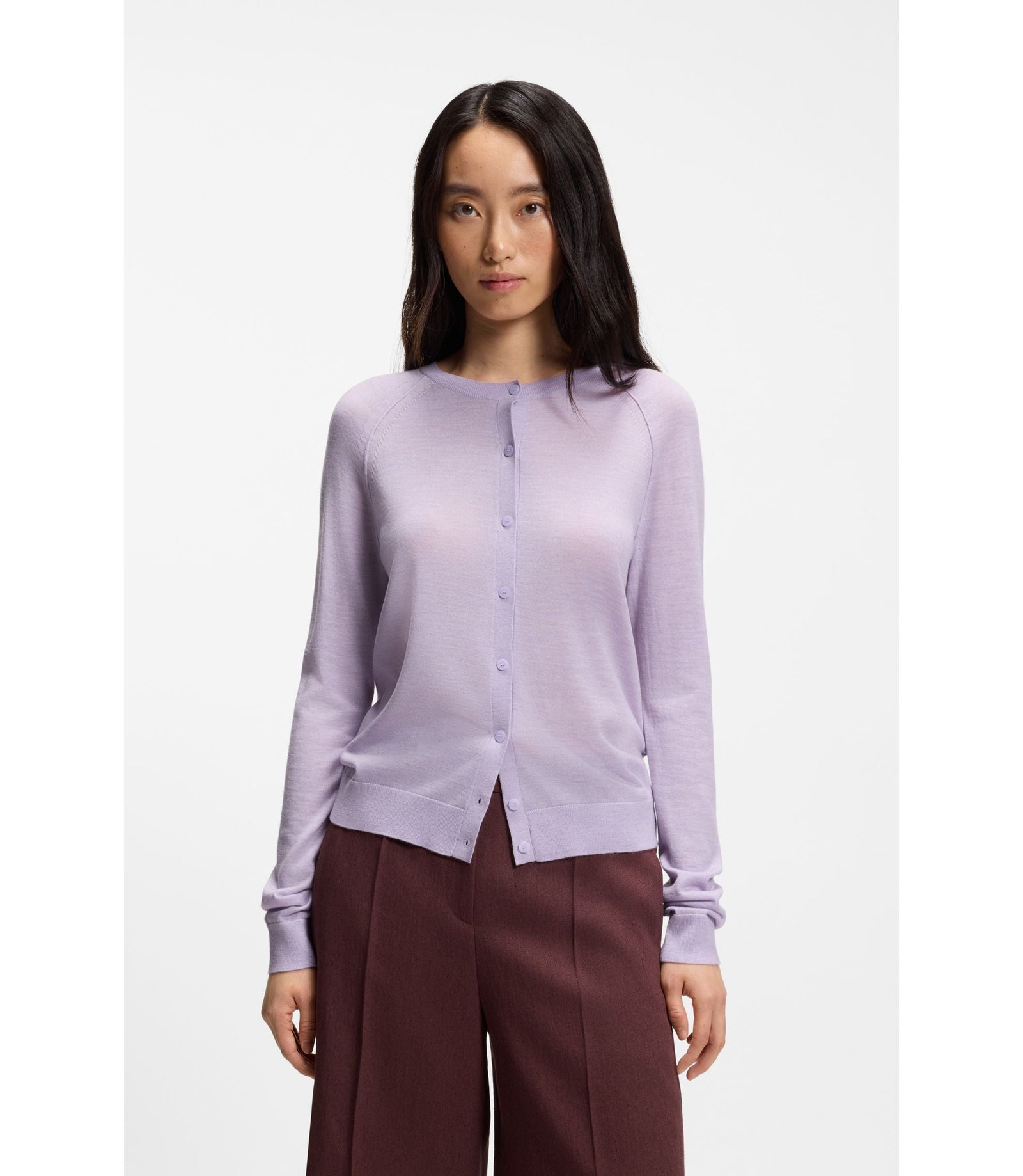 Boss Superfine Merino Wool Cardigan Light Purple Women's