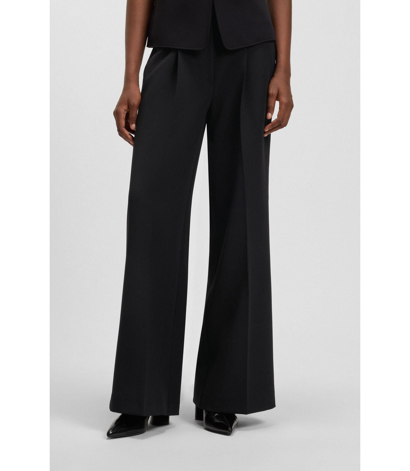 Boss Wide Leg Trousers In Stretch Fabric Black Women's