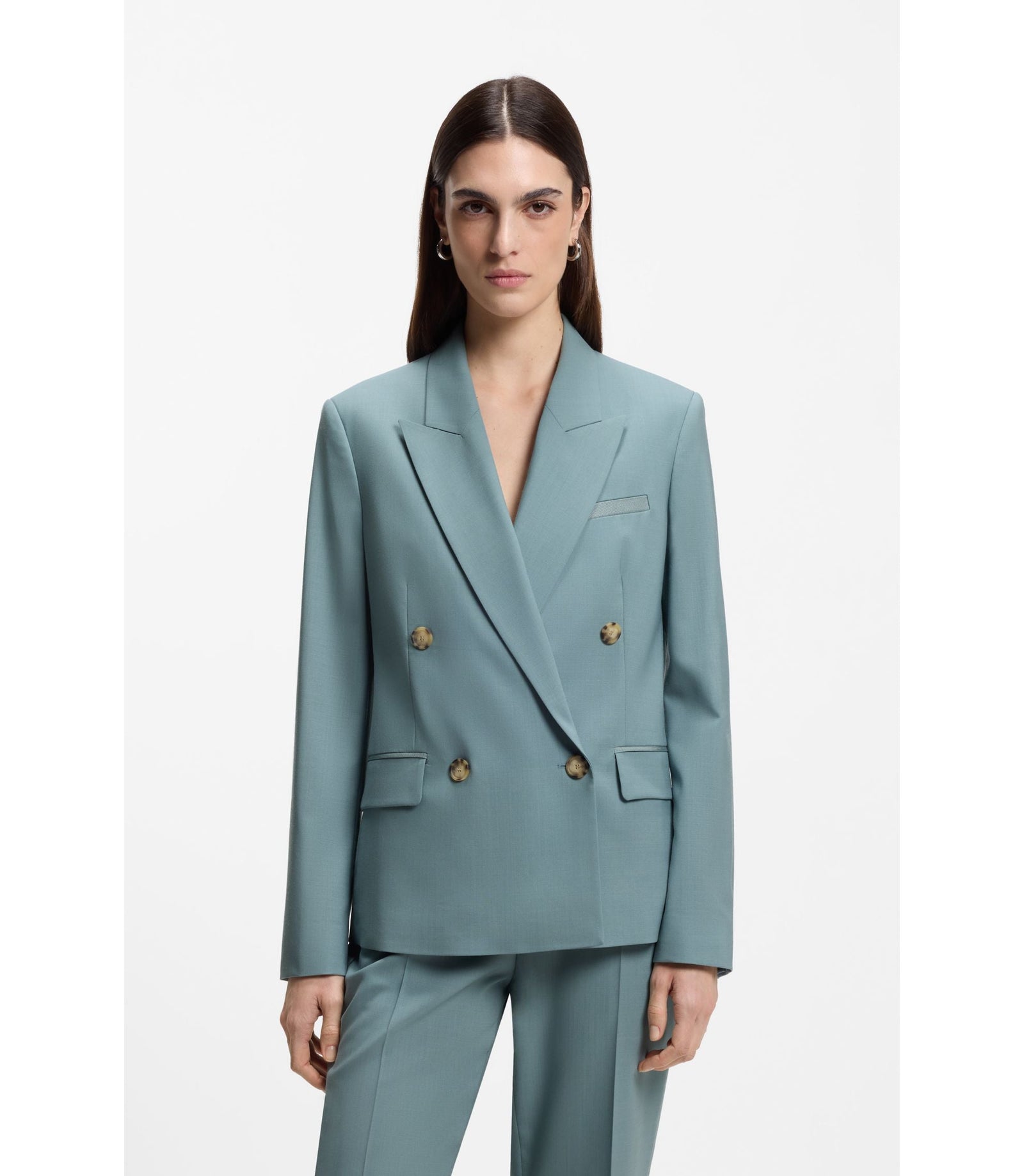 Boss Regular Fit Blazer In Virgin Wool Blue Women's