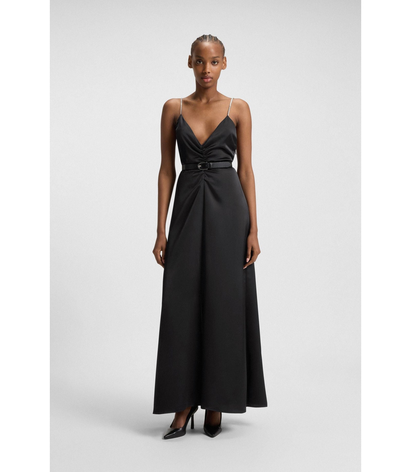 Hugo Maxi Dress With Rhinestone Straps Black Women's