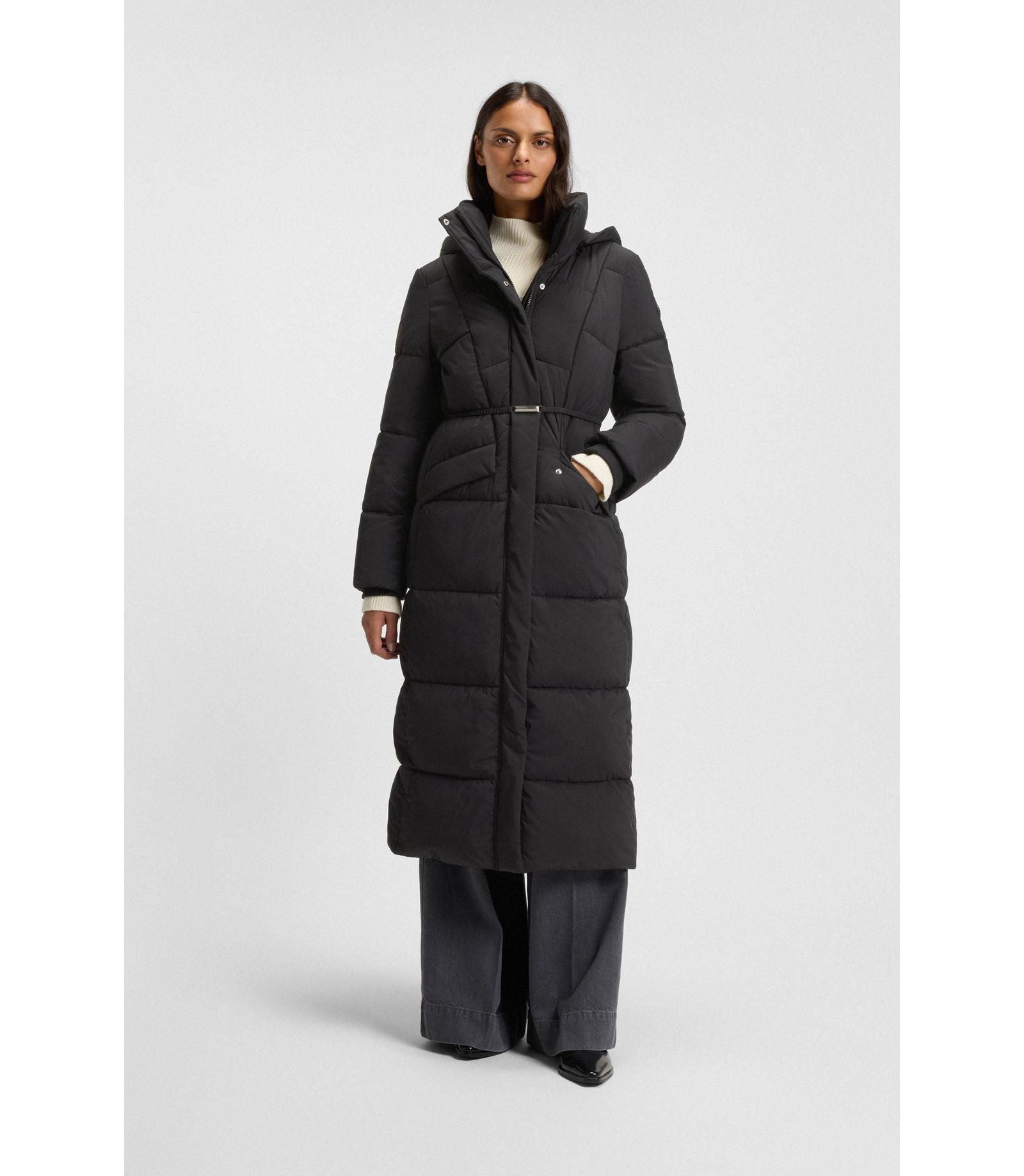 Boss Padded Jacket With Metal Belt Detail Black Women's