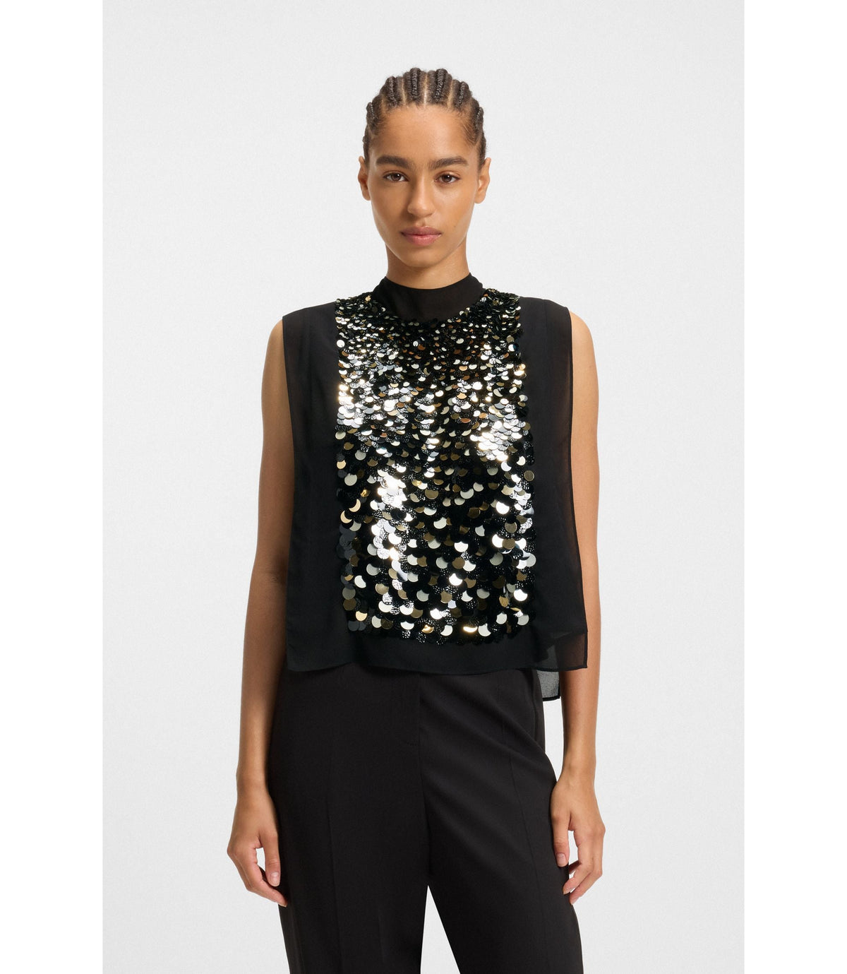 Boss Regular Fit Blouse With Sequin Embellishments Black Women's