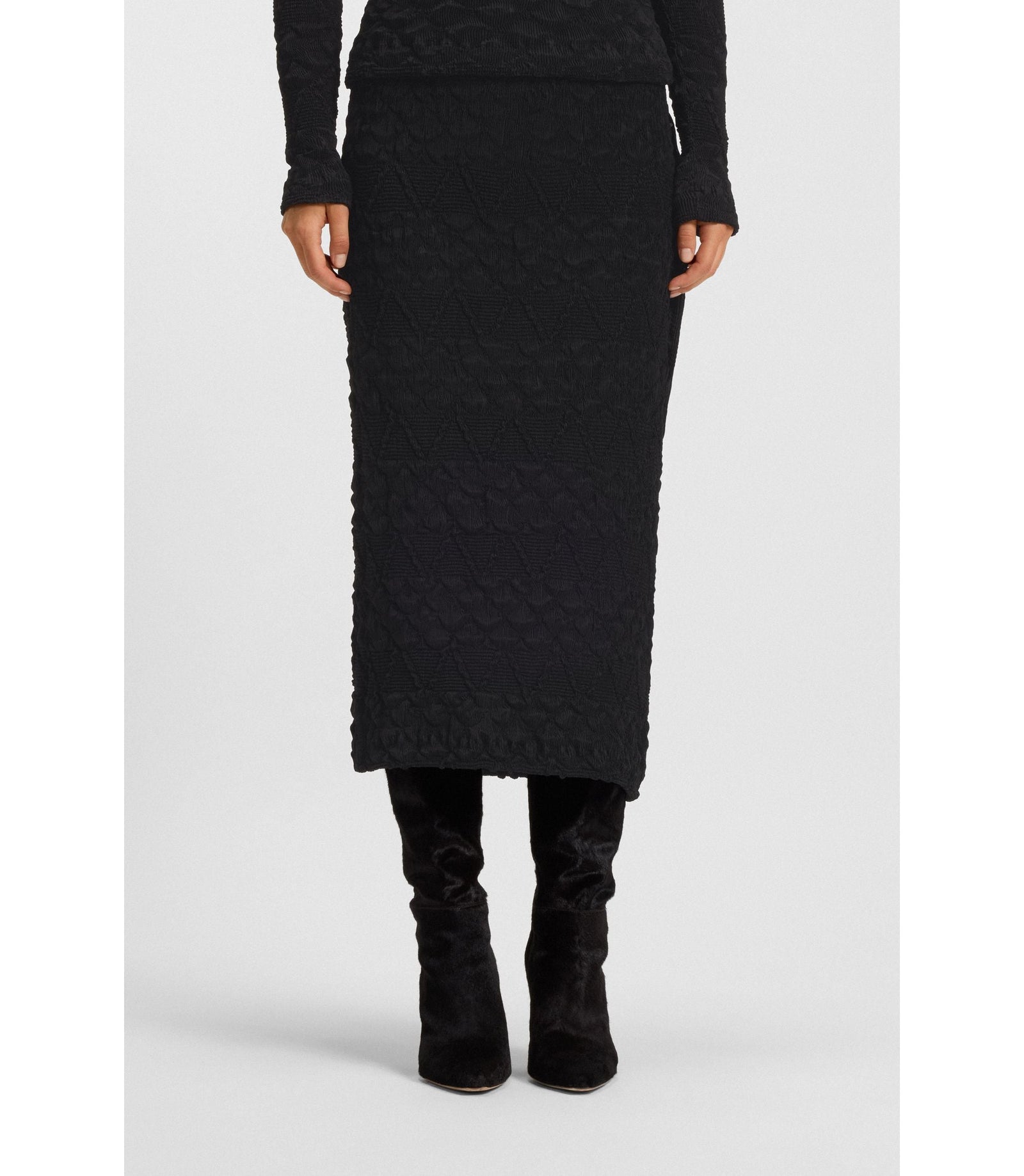 Boss Pencil Skirt With Geometric Pliss Black Women's